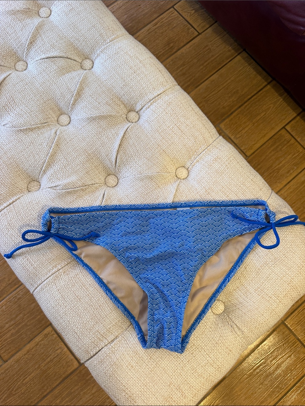 GAP Blue Wave-Print Tie-Side Bikini Bottom M